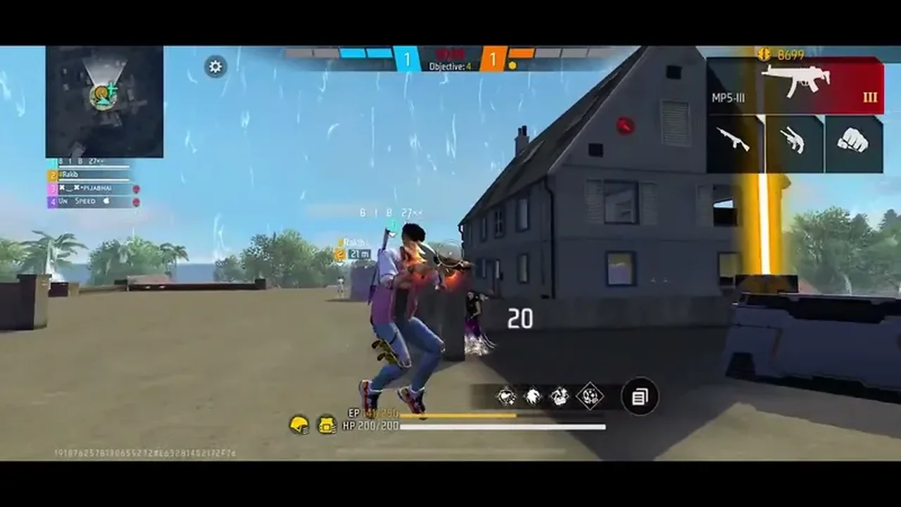 Free Fire squad fighting in a street during a match